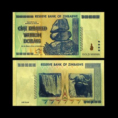 Hundred Trillion Dollar 2008 vergoldete Banknote Zimbabwe (Zim21102511)