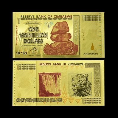 One Vigintillion Dollar/ vergoldete Banknote/ Zimbabwe (Zim21102515)