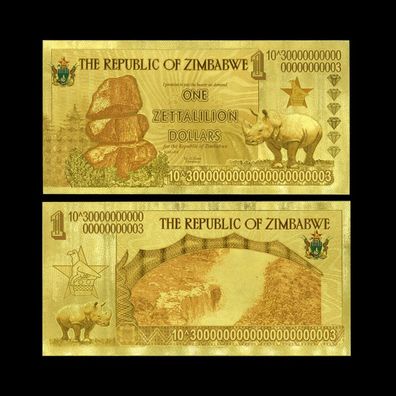 One Zettalilion Dollar/ vergoldete Banknote/ Zimbabwe (Zim21102517)