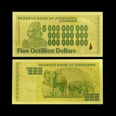 Five Octillion Dollar/ vergoldete Banknote/ Zimbabwe (Zim21102519)