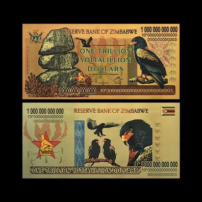One Trillion Yottalillion Dollar/ vergoldete Banknote/ Zimbabwe (Zim21102519)