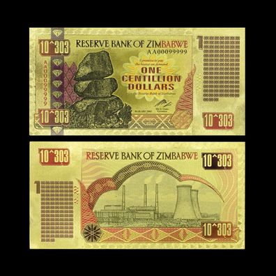 One Centillion Dollar/ vergoldete Banknote/ Zimbabwe (Zim21102521)
