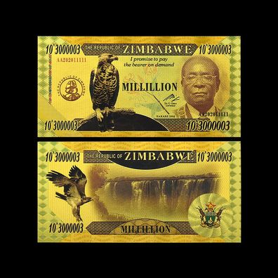 Millillion Dollar/ vergoldete Banknote/ Zimbabwe (Zim21102521)