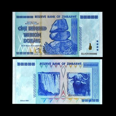 One Hundred Trillion Dollar/ versilberte Banknote/ Zimbabwe (Zim21102522)