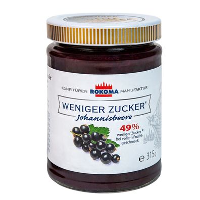 Rokoma Schwarze Johannisbeer-Konfitüre - 49% weniger Zucker 12x315g