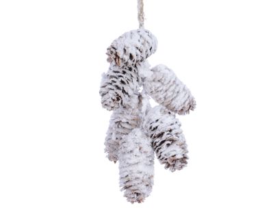 Tannenzapfen Deko 18cm zum Aufhängen Weiß / Natur