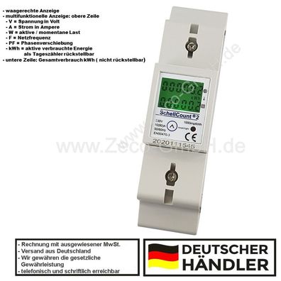 LCD Wechselstromzähler Stromzähler S0 80A - mit Tageszählfunktion + Multianzeige