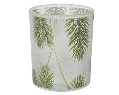 Teelichthalter Glas 8,3cm mit Tannenzweig Motiv 1 Stück
