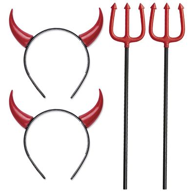 Teufel Set 4 tlg Teufelshörner und Teufelsgabeln Widmann