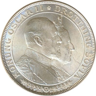 Schweden 2 Kronor 1907 Goldene Hochzeit des Königspaares Silber*