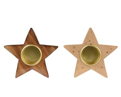 Teelichthalter Holz 11,5cm in Stern Form 1 Stück sortiert Natur