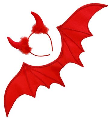 Roter Teufel Set Flügel & Haarreif Widmann