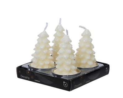 Teelichter Kerzen Paraffin 7cm Tannenbaum Form 4er Set Wollweiß