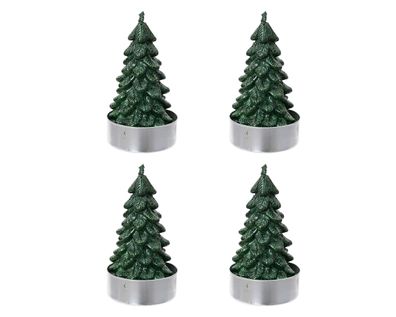 Teelichter Kerzen Paraffin 7cm Tannenbaum Form 4er Set Piniengrün