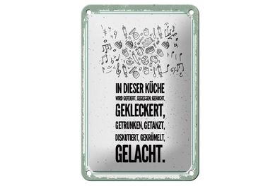 Blechschild In dieser Küche wird gefeiert, gegessen, 4 verschied Größen Blechschilder