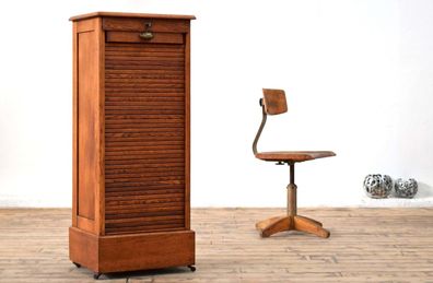 Rollladenschrank Holz Alt Aktenschrank Vintage Schubladenschrank Antik Eiche massiv
