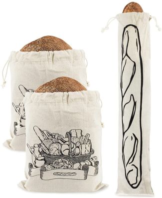 Brotbeutel Set aus Leinen | 32x35cm | 3 Stk | Wiederverwendbar