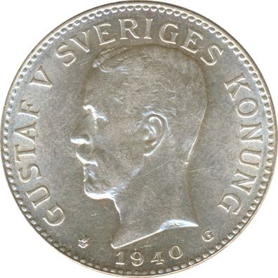 Schweden 2 Kronor 1940 Gustaf V. Silber*
