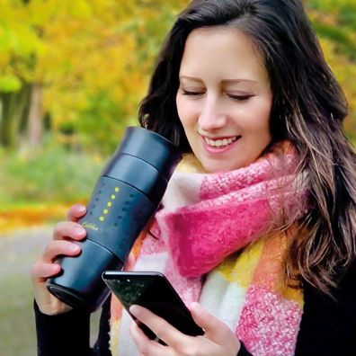 Thermobecher Thermoskanne Design Travel Mug 420ml, grün / pink / schwarz