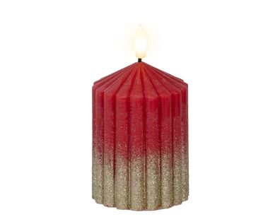 LED Kerze mit Timerfunktion 7x10cm Wachs gerillt Rot / Warmweiß