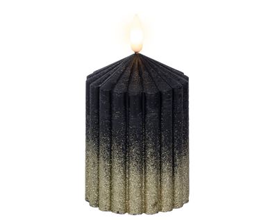 LED Kerze mit Timerfunktion 7x10cm Wachs gerillt Schwarz / Warmweiß