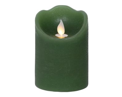 LED Kerze mit Timerfunktion 7,5x10cm Wachs Rustik Grün Warmweiß