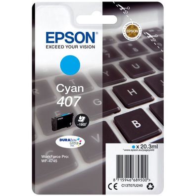 Original Epson 407 T07U2 C13T07U240 Tinte cyan
