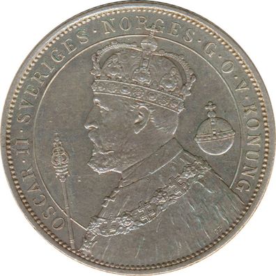 Schweden 2 Kronor 1897 25. Thronjubiläum Oscar II. Silber*
