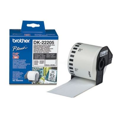 Original Brother DK-22205 Etiketten schwarz auf weiß 62mm x 3048m