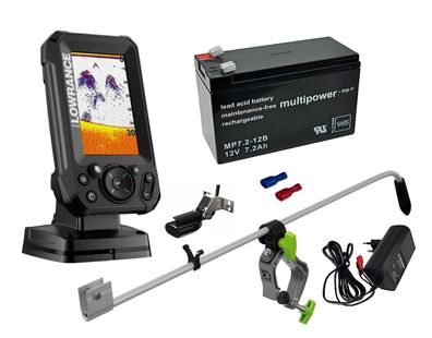Lowrance EAGLE 4x Echolot Portabel Power Pack M mit Geberstange Akku Lader