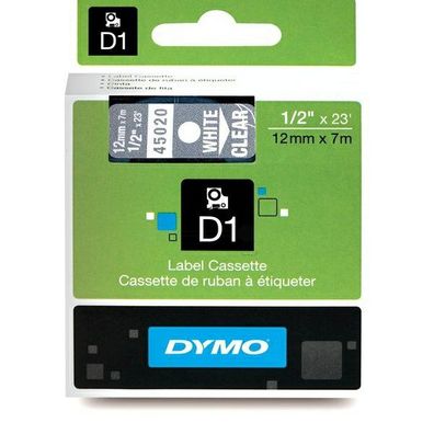 Original Dymo S0720600 45020 Etiketten weiß auf transparent 12mm x 7m