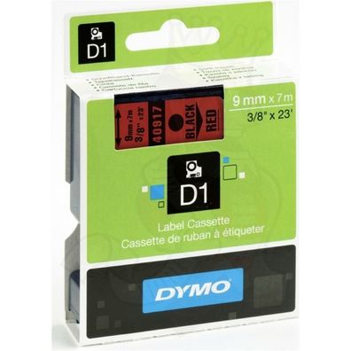 Original Dymo S0720720 40917 Etiketten schwarz auf rot 9mm x 7m