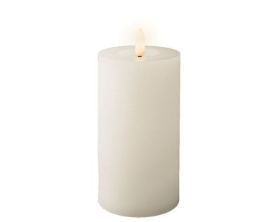LED Kerze 7x15cm mit Timer Wachs Rustik Weiß / Warmweiß