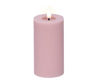 LED Kerze mit Timerfunktion 7x15cm Wachs Rustik Rosa Warmweiß