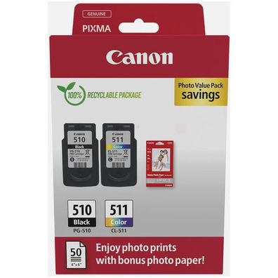 Original Canon PG-510 & CL-511 2970B017 Tinte Multipack schwarz color 2 Stück inkl.