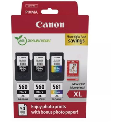 Original Canon PG-560XL & CL-561XL 3712C012 Tinte Multipack schwarz color 3 Stück in