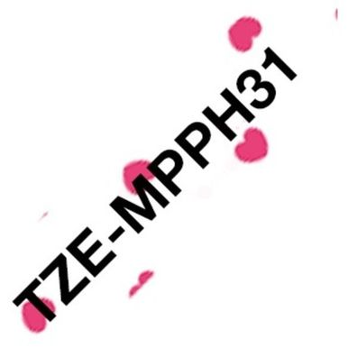 Original Brother TZE-MPPH31 Schriftband schwarz auf rosa Herzen 12mm x 4m