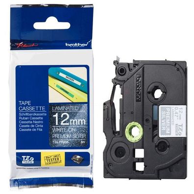 Original Brother TZE-PR935 Schriftband weiß auf glitzersilber 12mm x 8m