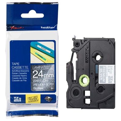 Original Brother TZE-PR955 Schriftband weiß auf glitzersilber 24mm x 8m