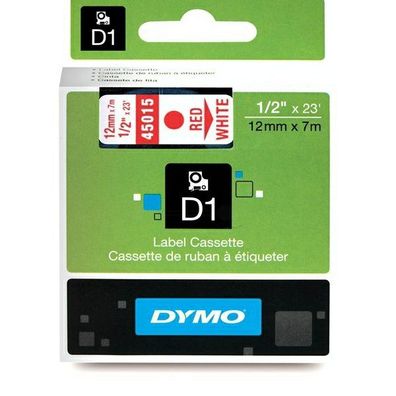 Original Dymo S0720550 45015 Etiketten rot auf weiß 12mm x 7m
