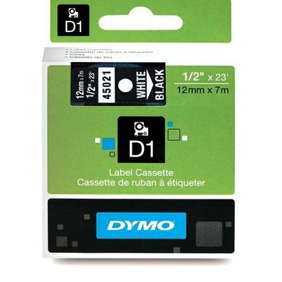 Original Dymo S0720610 45021 Etiketten weiß auf schwarz 12mm x 7m