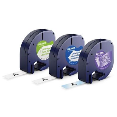 Original Dymo S0721800 91241 Etiketten schwarz auf weiß gelb silber 12mm x 4m 3 Stüc