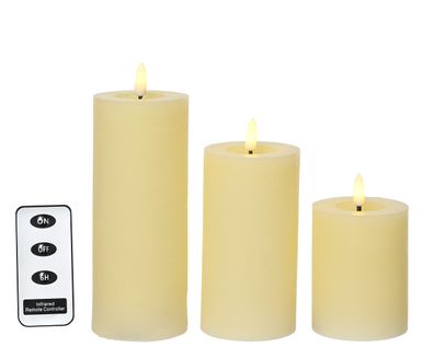 LED Kerzen mit Timerfunktion 11-19cm Wachs 3er Set Creme / Warmweiß