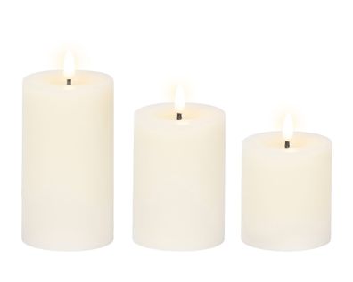 LED Kerzen 11-19cm Wachs 3er Set Creme / Warmweiß
