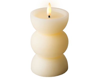 LED Kerze mit Timerfunktion 7x14cm Wachs Skulptur Creme / Warmweiß