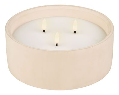 LED Kerze mit Timer dreiflammig 20x8cm Wachs Beton Weiß / Warmweiß