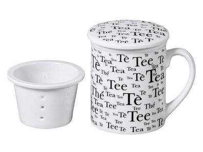 Teebecher Tee mit Deckel und Sieb Porzellan sortiert 300 ml 10,3cm weiß