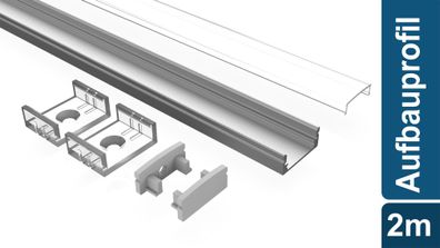 Led Alu Profil 2 m AF Set Strip / Streifen 12 mm breit | Abdeckung mattiert