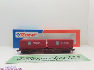 Roco H0 DC 47013 Einheitstaschenwagen + Container "SKANDI" / Sdkms707 / NEM / DB / OV