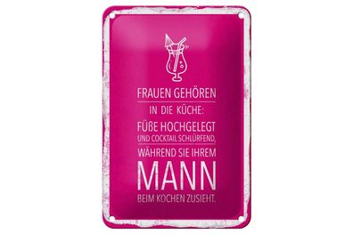 Blechschild Frauen Küche während Sie Mann beim Kochen zusieht, 4 verschied Größen
